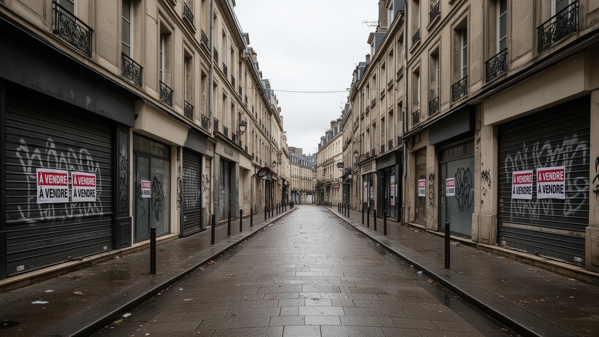 Centre-ville français aux commerces fermés