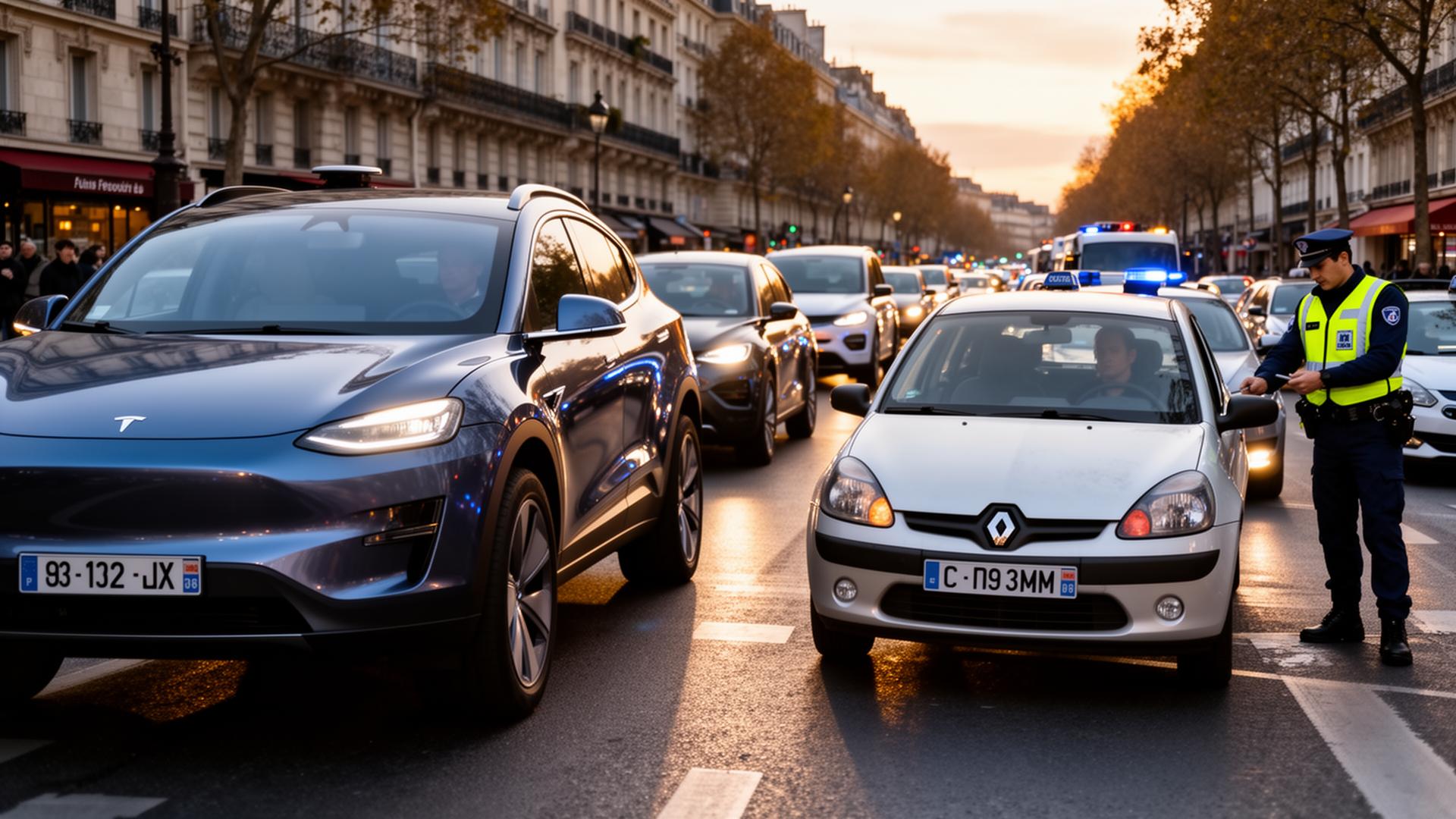 Contrôle ZFE sur une Renault Clio alors qu'un SUV électrique passe librement